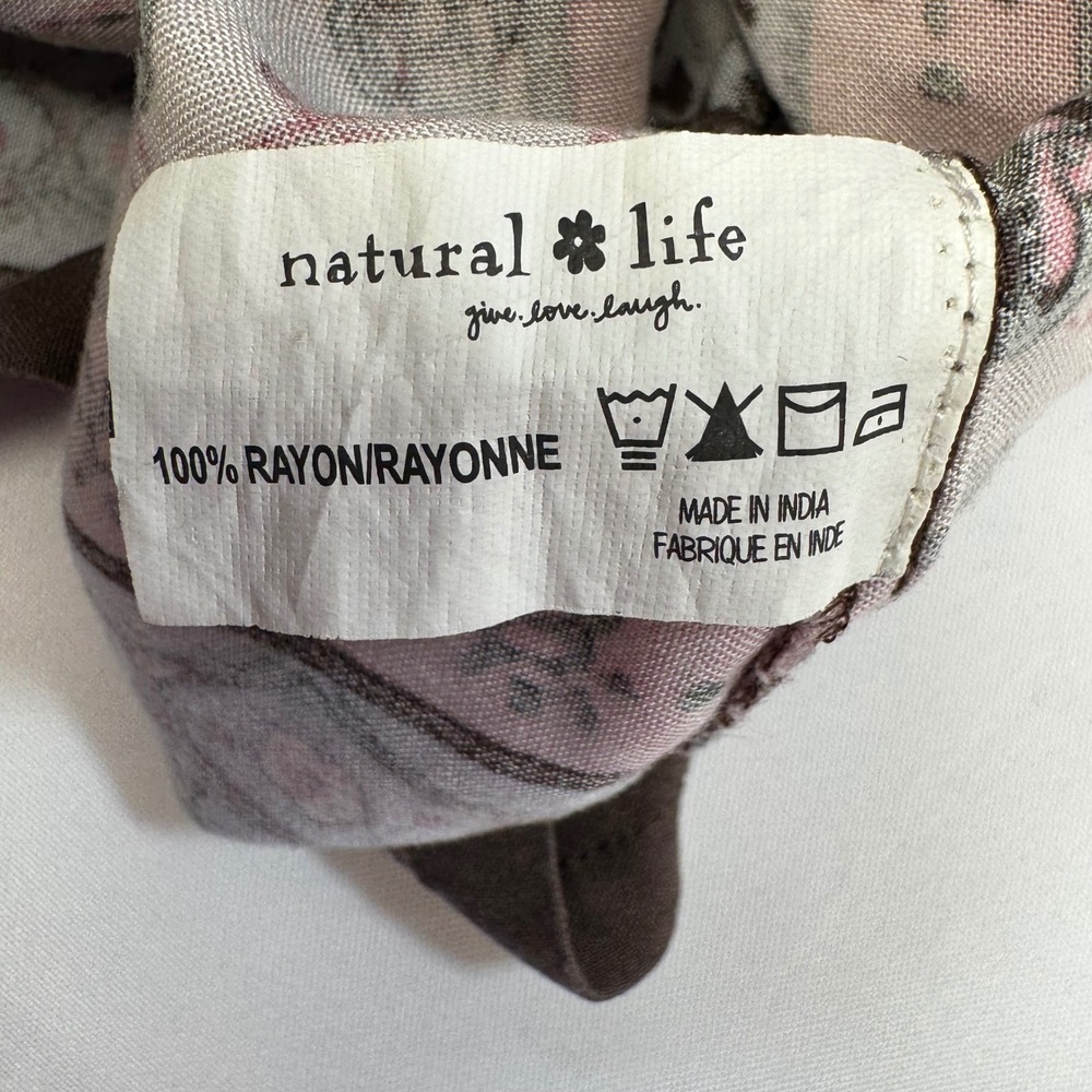Natural Life Floral Paisley Boho Mini Dress Womens Large Brown Rayon Tie Neck - Picture 6 of 10